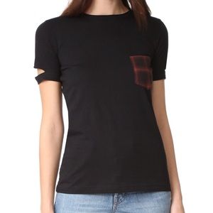 Helmut Lang Tee with Red Plaid Pocket